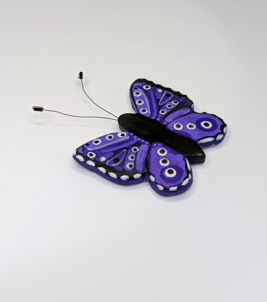 Purple butterfly, clay fridge magnet, kitchen gift for her