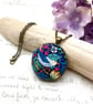Strawberry Thief bird pink floral Liberty fabric button pendant and earrings - Image 10