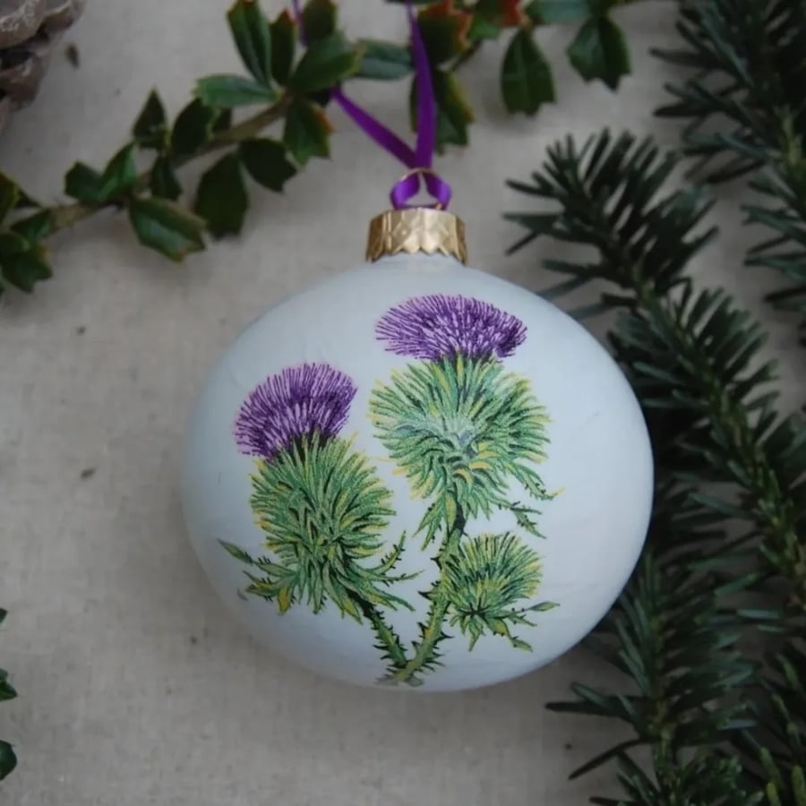 Large Scottish Thistle Ceramic Bauble Christmas Decoration Ornament