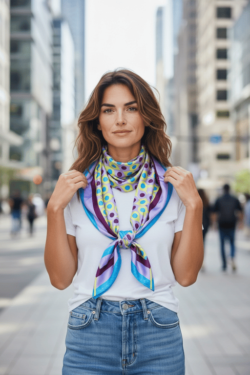 Soft Satin Scarf Bandana 70x70 cm Colorful Retro Geometric Polka Dot 