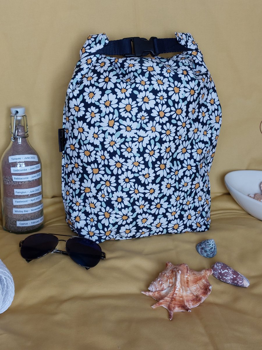 XL Daisy print  coated cotton drybag