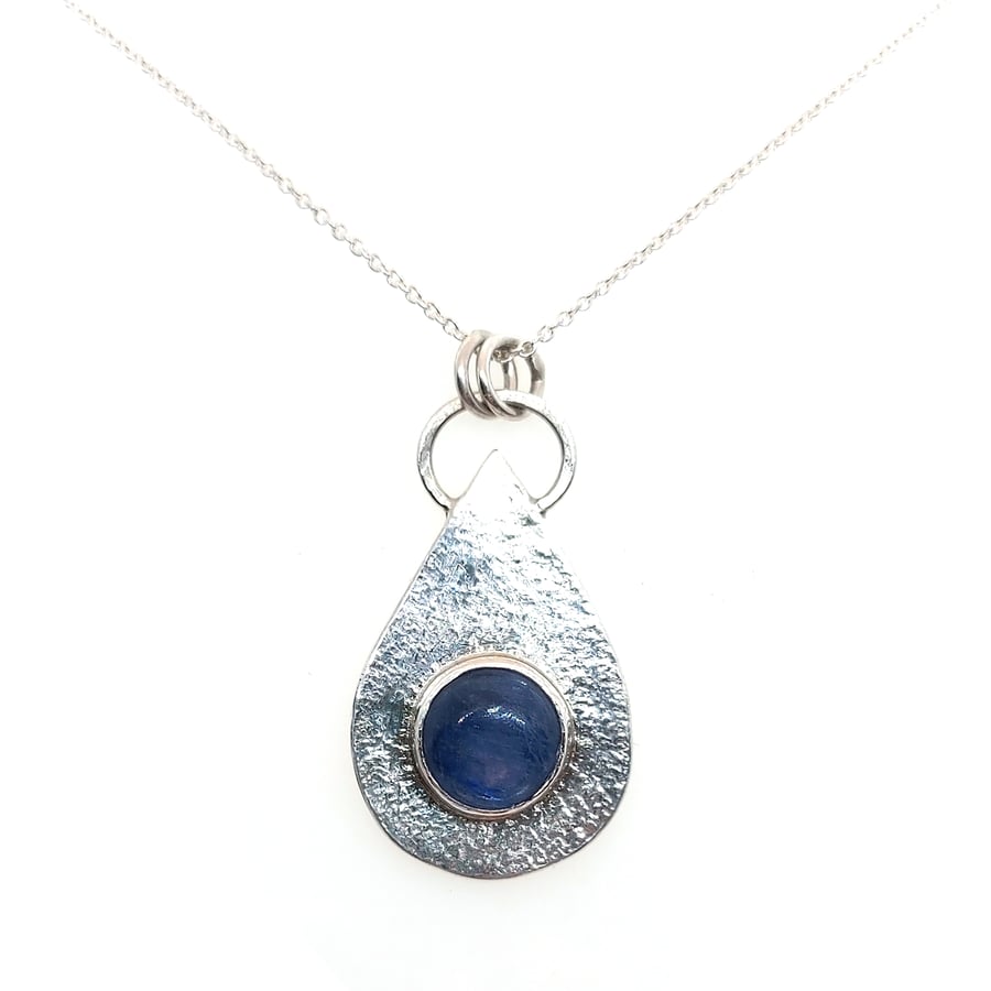 Sterling silver kyanite teardrop pendant necklace