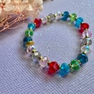 multicoloured crystal bracelet with gold plated spacers