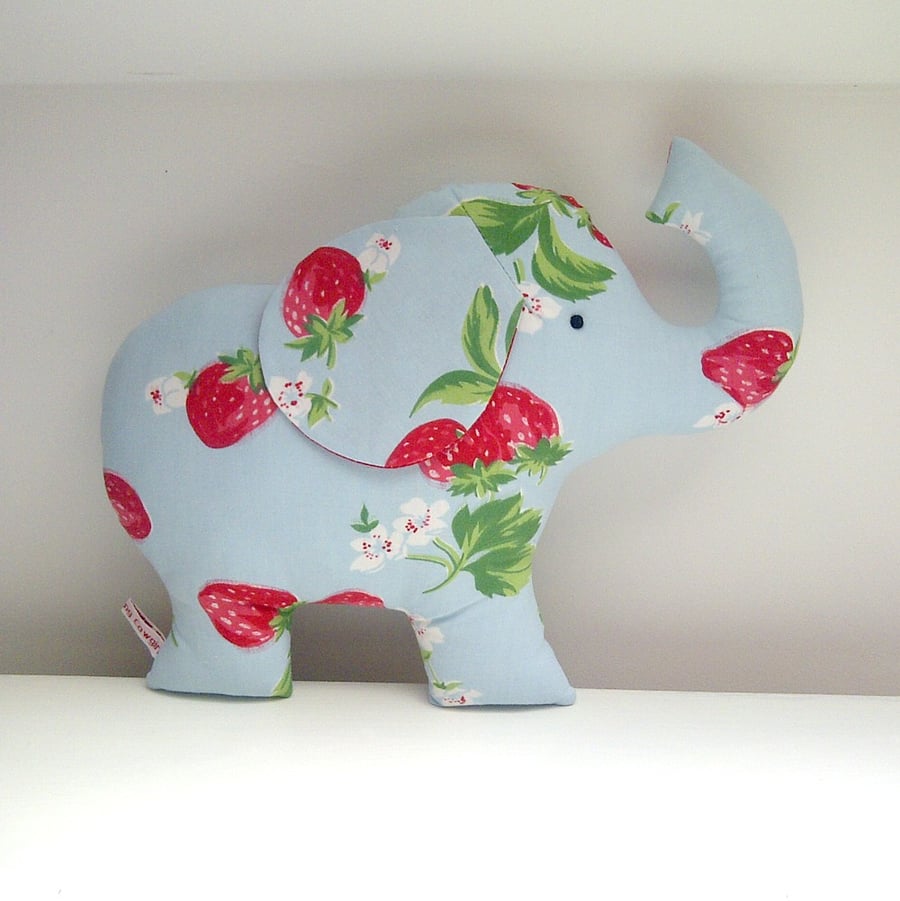 Elephant Plush Soft Toy in Sweet Strawberry Blue Fabric
