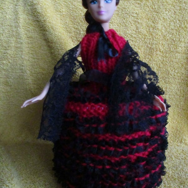 Hand Knitted Spanish Dancer Doll Spare Toilet Roll Cover