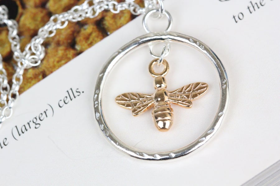 Silver and Rose Gold plated Bee Pendant