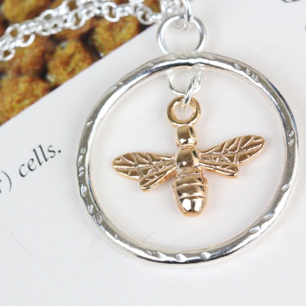 Silver and Rose Gold plated Bee Pendant