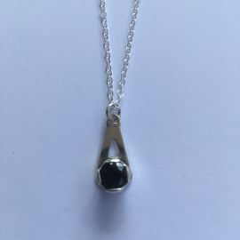 Black Sapphire Birthstone Drop Pendant 