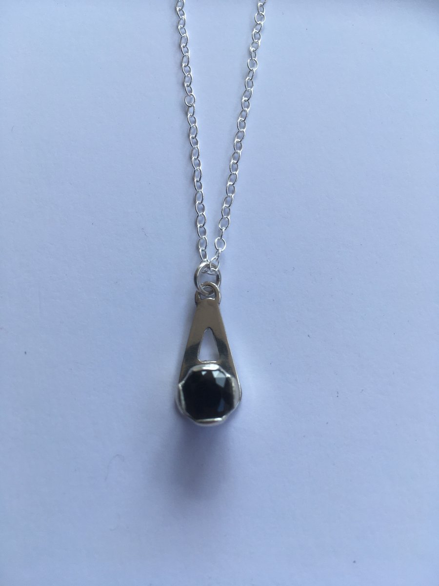 Black Sapphire Birthstone Drop Pendant 