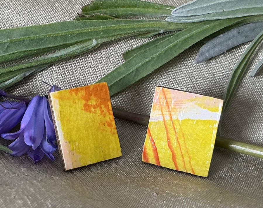 Lemon Yellow,Stainless Steel Post Earrings.