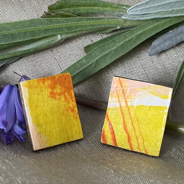 Lemon Yellow,Stainless Steel Post Earrings.