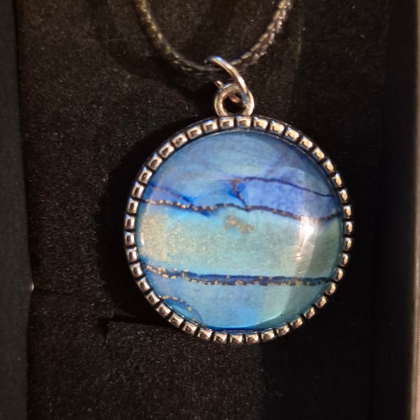 Blue alcohol ink pendant