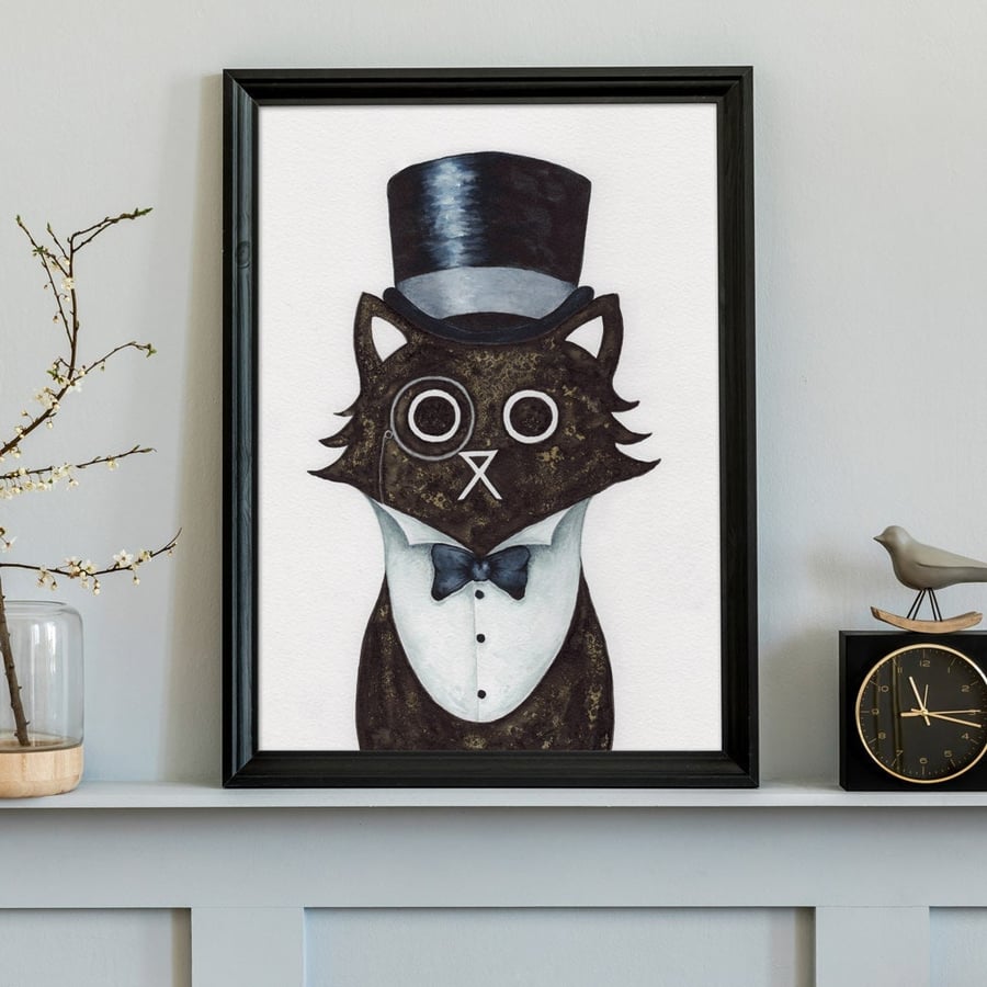 Dapper Cat Wall Art Print, Wedding Print, Groom Gift, Best Man Gift, Wedding A4