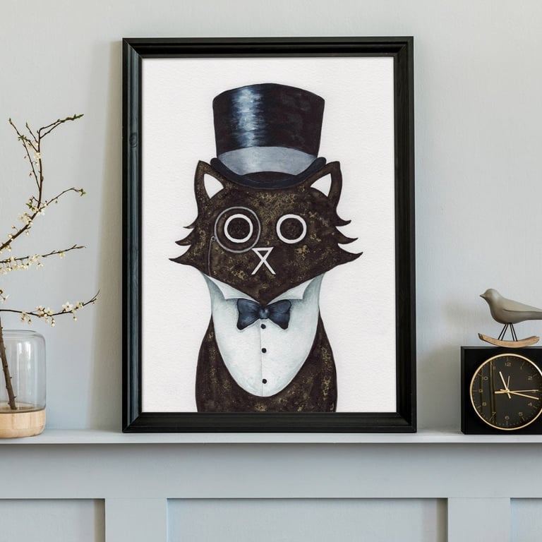 Dapper Cat Wall Art Print, Wedding Print, Groom Gift, Best Man Gift, Wedding A4