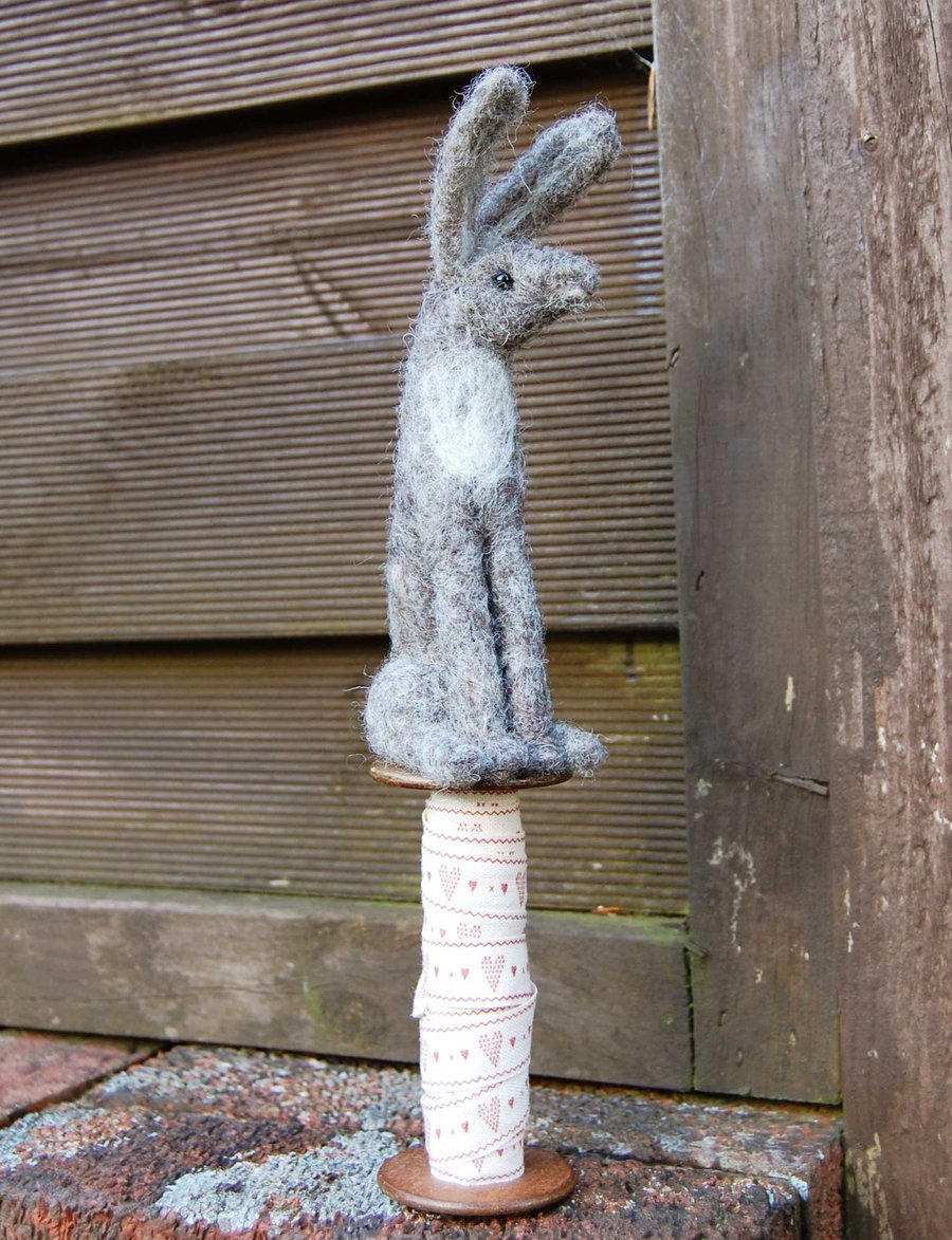 Needle Felted Hare on Vintage Cotton Spool