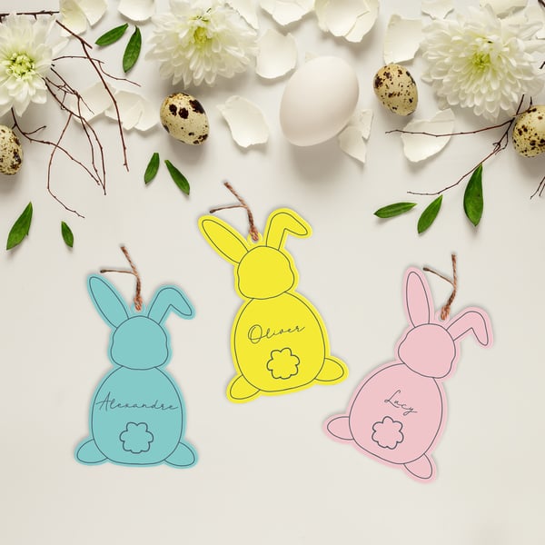 Personalised Easter Bunny Tag: Custom Name Easter, Acrylic Tag, Gift Basket Idea
