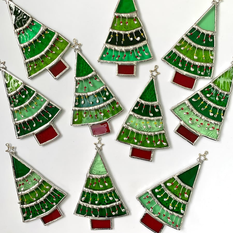 Stained Glass Christmas Tree Suncatcher - Handmade Window Decoration 