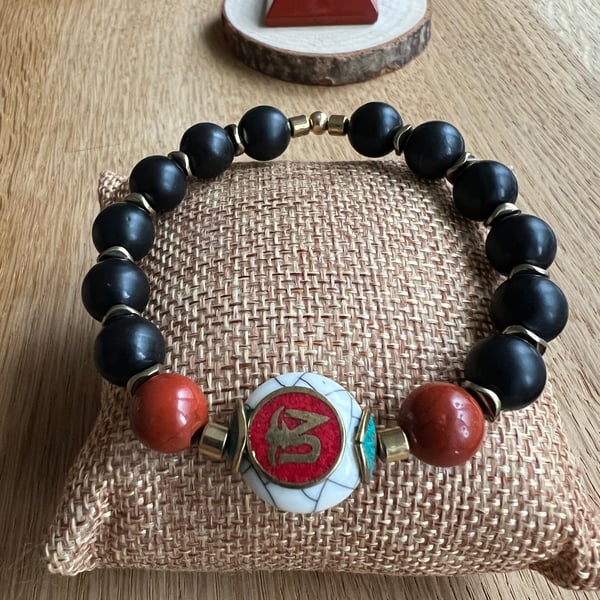 “OM Energy Chakra”,Onyx Bracelet 
