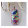 Pink Dichroic Glass Pendant 153 Splatter with silver plated chain