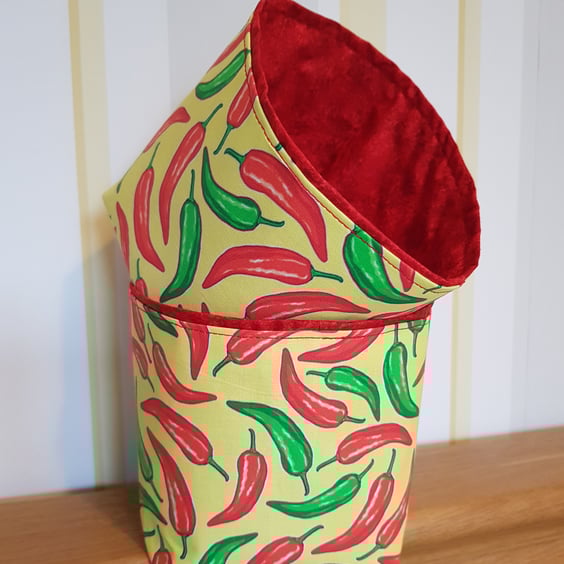 Fabric storage container: red and green chillies