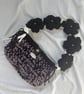 Handmade Crochet Shoulder Bag - Purple, Black And White - Floral Flower Strap 