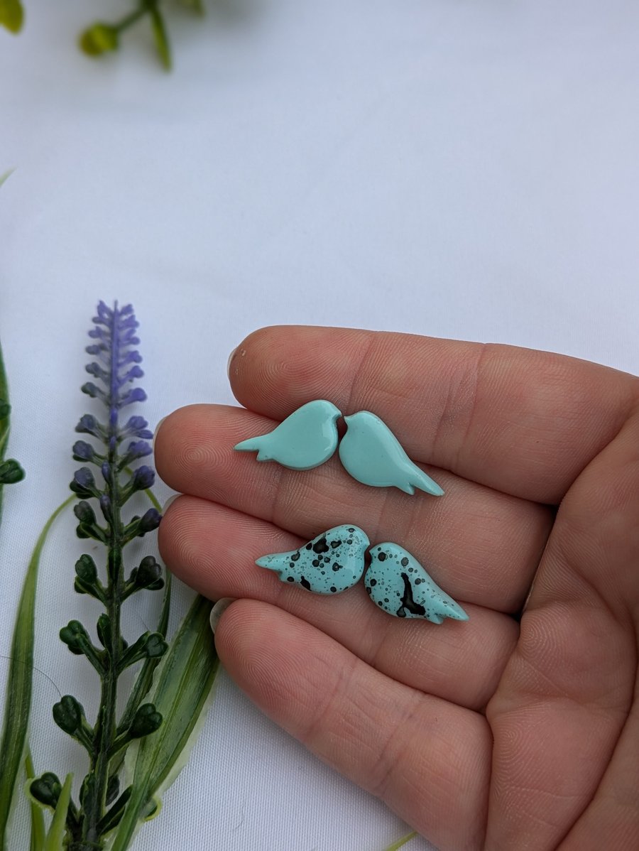 Bird Handmade Polymer Clay Stud Earrings, Unique Hand Painted Designs