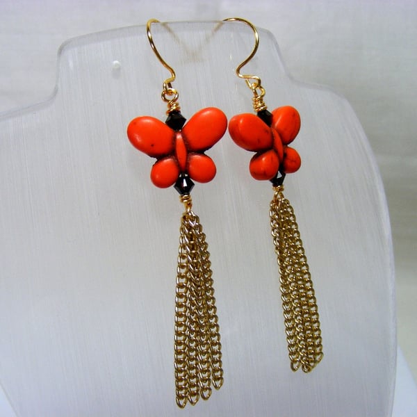 Seconds Sunday Orange Magnesite Butterfly Earrings