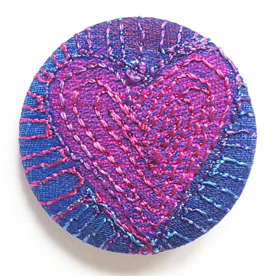 Badge One Inch Vibrant Colourful Hand Dyed Silks and Cottons Machine Embroidery 