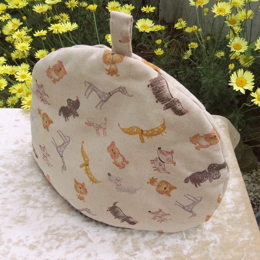 Tea Cosy, size extra large. Made to fit a 5 -6 cup teapot.  Dogs design.