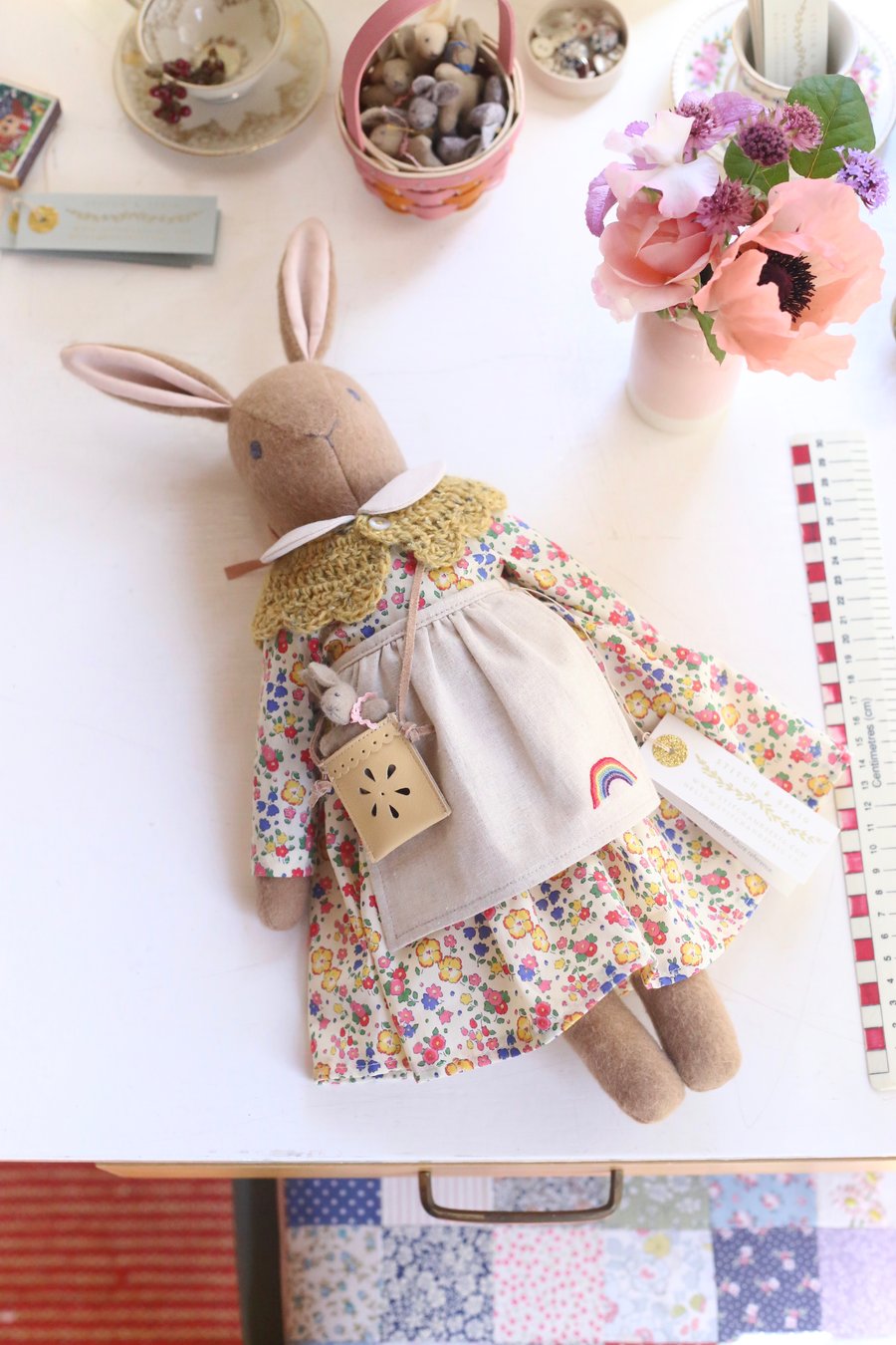 Heirloom Liberty Bunny - Ella and Libby with Rainbow