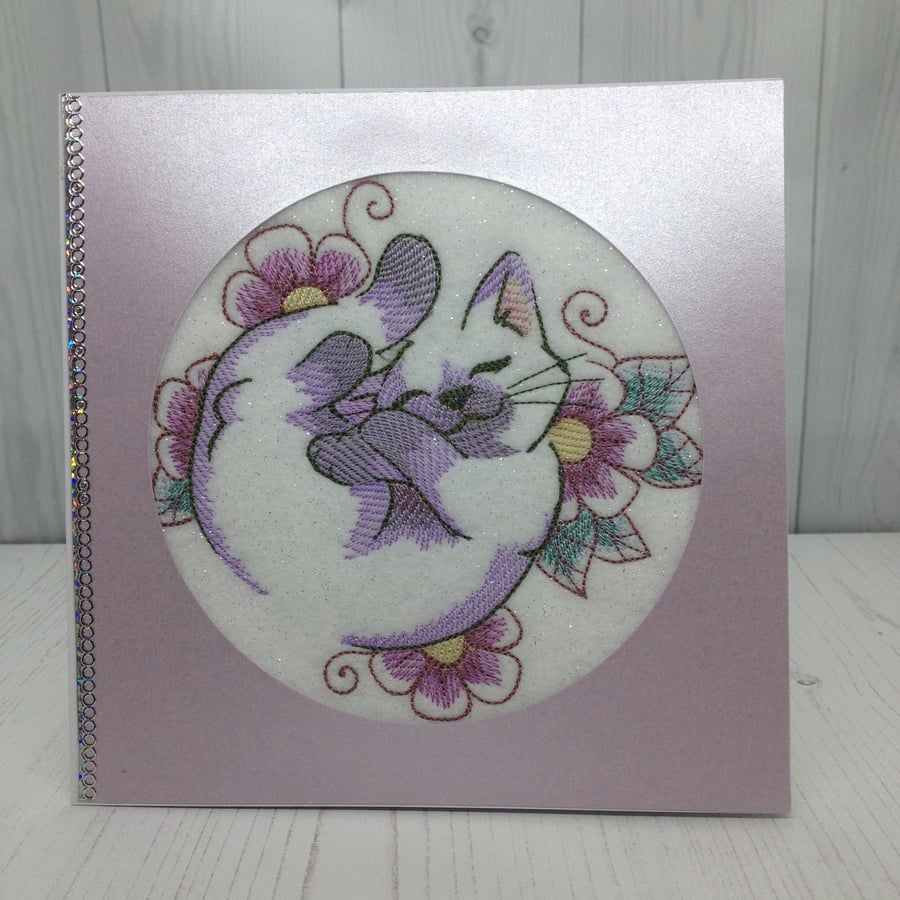 Painterly Cat and Flowers Card