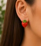 Strawberry Polymer Clay Stud Earrings Sterling Silver Posts - Image 2