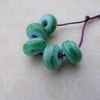 handmade lampwork glass beads, green and blue set