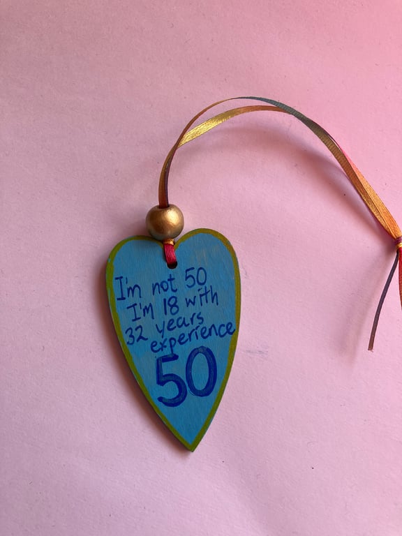 50th hand painted birthday heart
