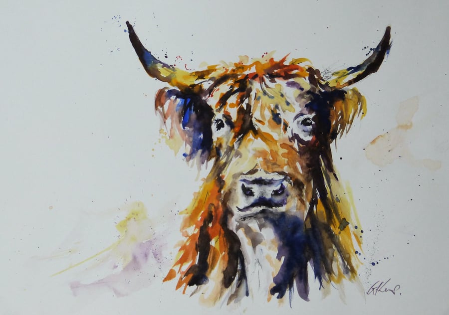 Highland Cow, Original Watercolour Painting.