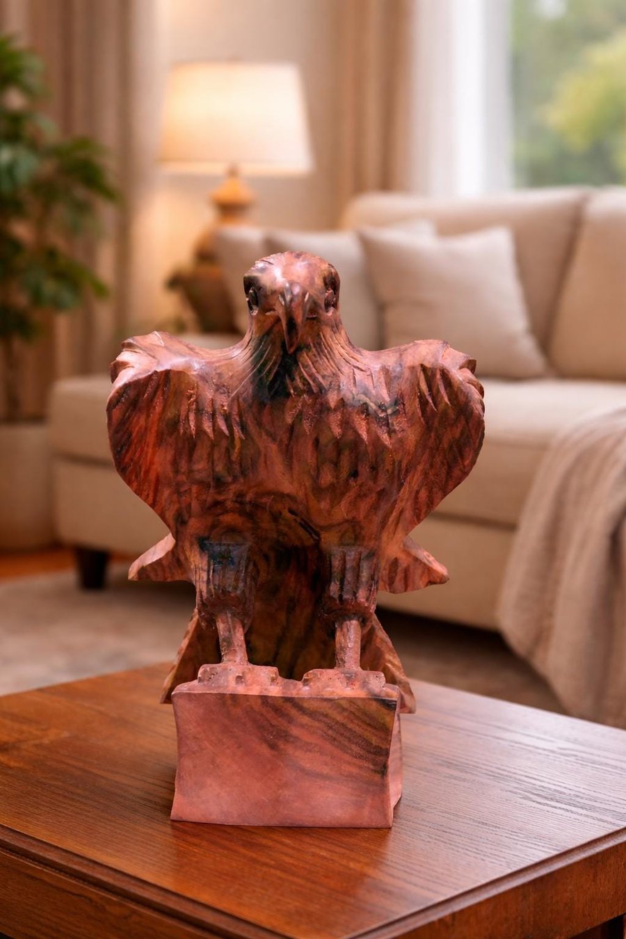 Hand Carved Wooden Eagle Sculpture Set Rustic Home Decor Art Piece