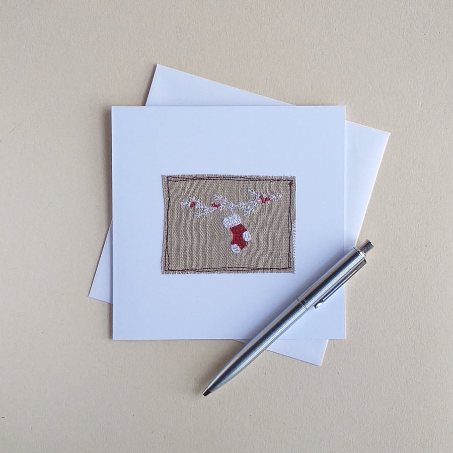 Christmas Card with Red and White Stocking