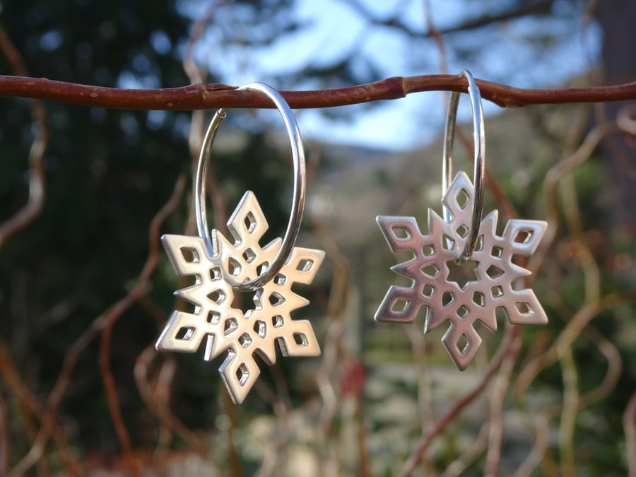 Snowflake Hoop Earrings.