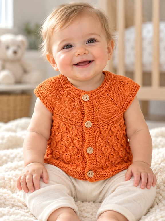 Handknitted Pumpkin Orange Baby Vest