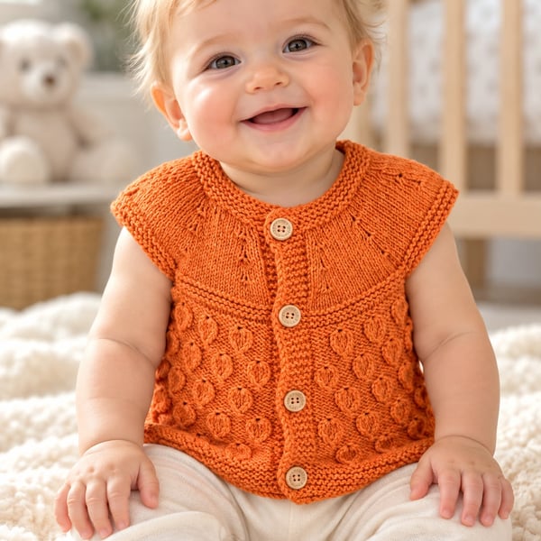 Handknitted Pumpkin Orange Baby Vest