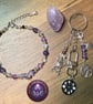 Handmade Amethyst Beaded Bracelet, Mystic Frog & Tree of Life Keyring