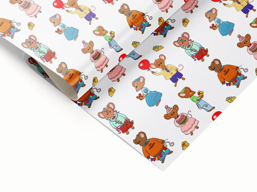 Party Mice wrapping paper, cute mouse gift wrap