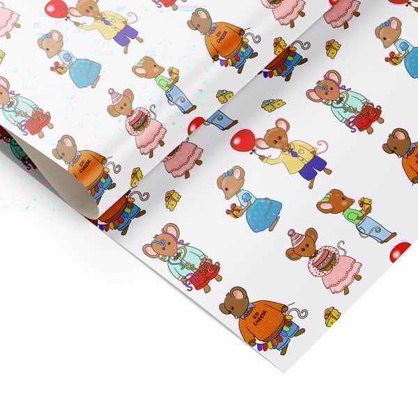Party Mice wrapping paper, cute mouse gift wrap