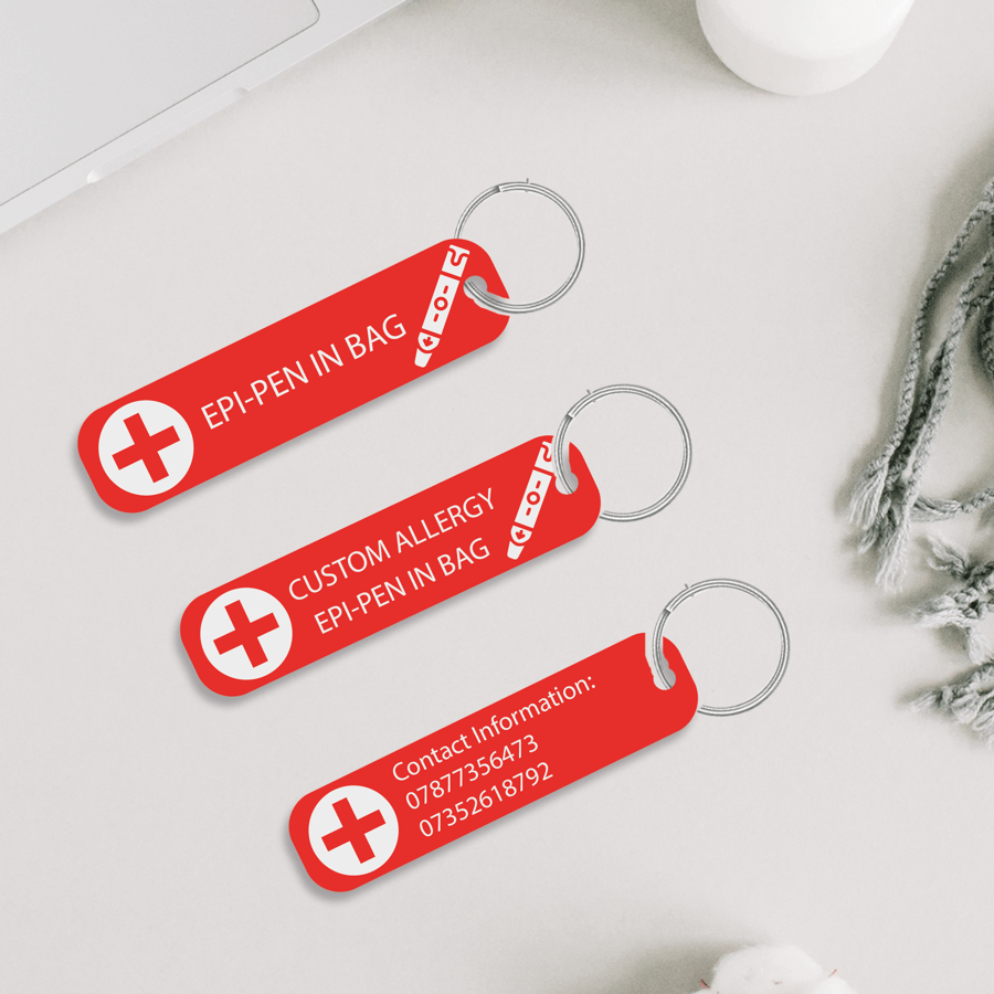 Epi-Pen In Bag Custom Allergy Emergency Alert Tag Personalised Emergency Contact