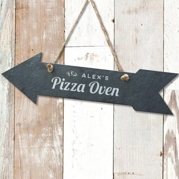 Pizza Oven Engraved Arrow Slate