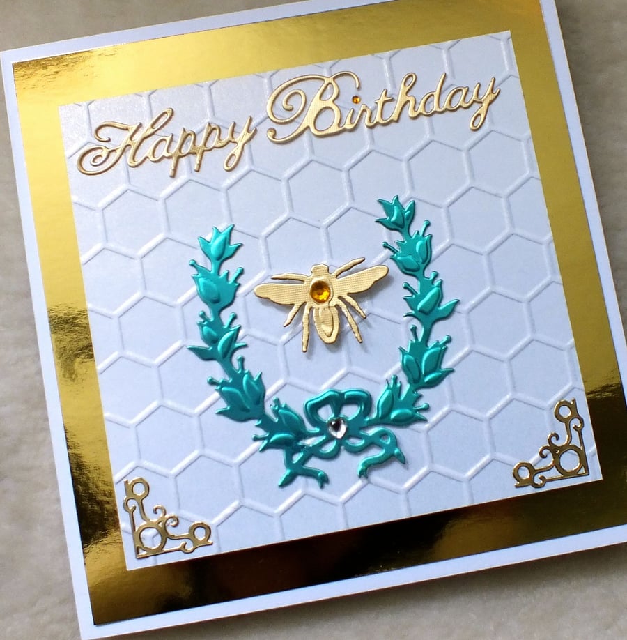 Handmade 3D Sophisticated Birthday Bee Card 