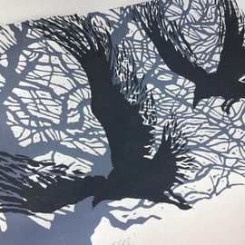 ‘Crows in the Witch Tree” Original Lino Print