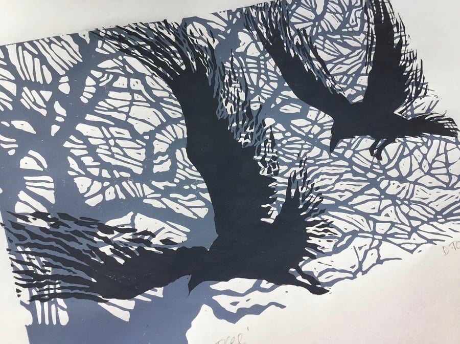 ‘Crows in the Witch Tree” Original Lino Print