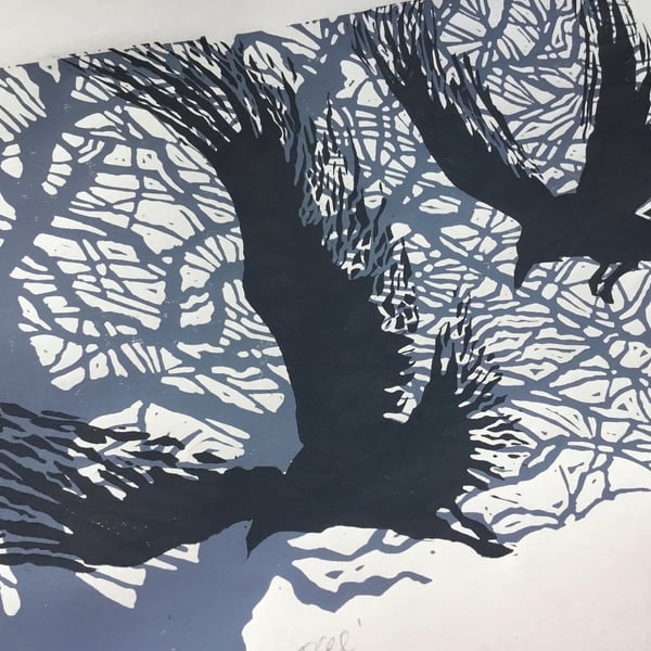 ‘Crows in the Witch Tree” Original Lino Print