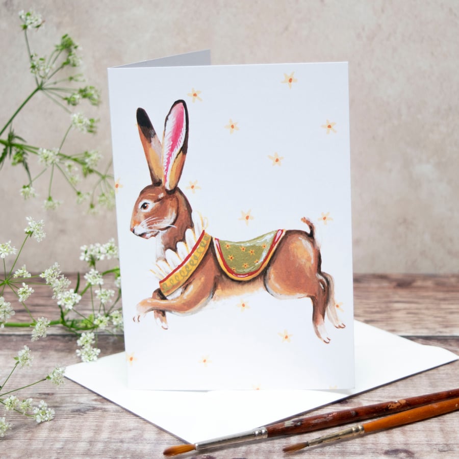 Hare greeting card, A6, blank inside. Percy the hare